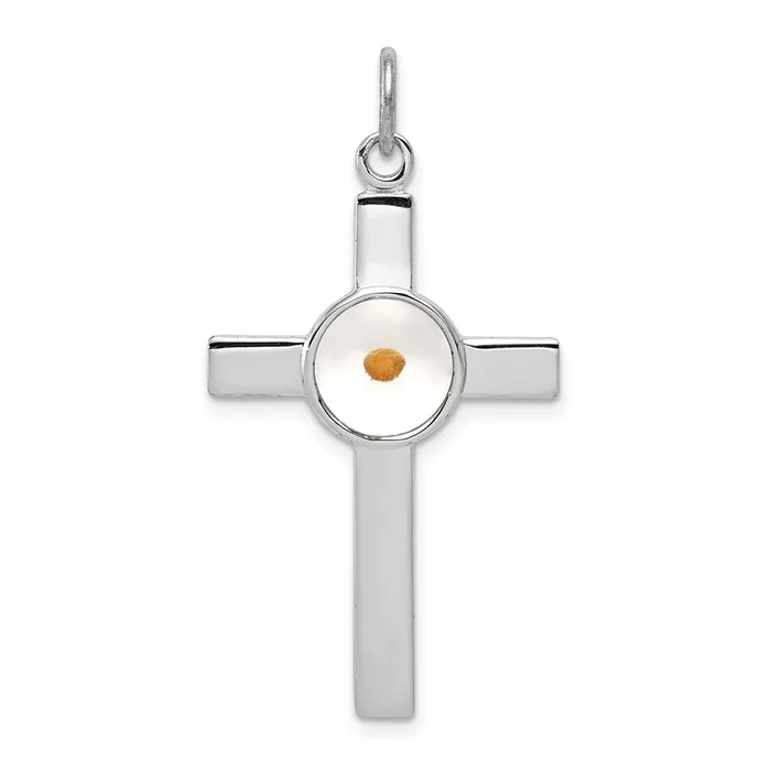 TreasureFineJewelers Necklaces Sterling Silver Rhodiumplated Polshd Epxy Cross wMustard Seed Pendant TreasureFineJewelers Necklaces Sterling Silver Rhodiumplated Polshd Epxy Cross wMustard Seed Pendant