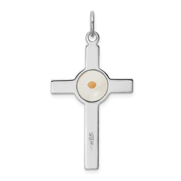 TreasureFineJewelers Necklaces Sterling Silver Rhodiumplated Polshd Epxy Cross wMustard Seed Pendant