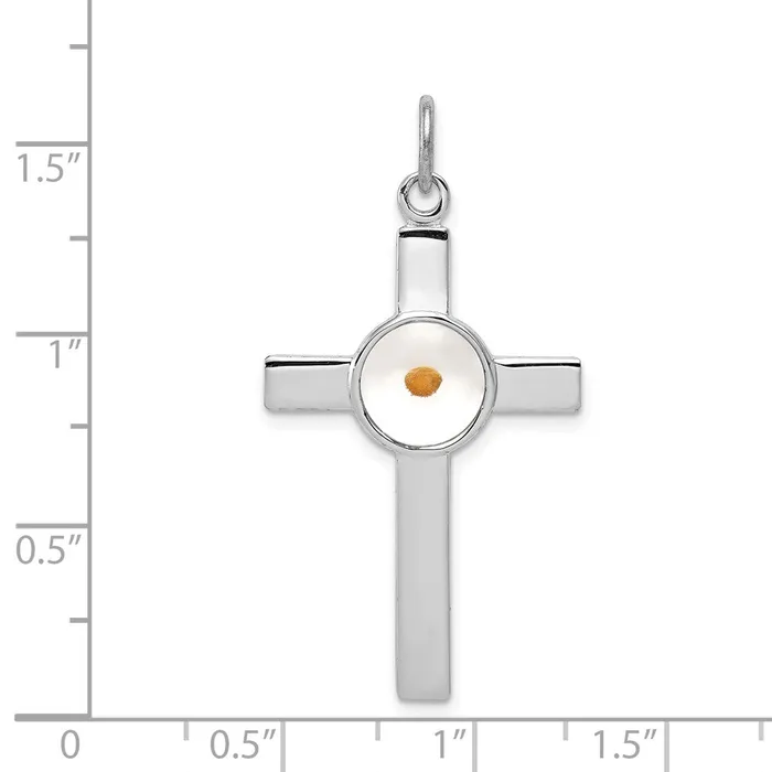TreasureFineJewelers Necklaces Sterling Silver Rhodiumplated Polshd Epxy Cross wMustard Seed Pendant