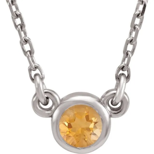 TreasureFineJewelers RhodiumPlated Sterling Silver 4 mm Round Natural Citrine Solitaire 16 Necklace Necklaces TreasureFineJewelers RhodiumPlated Sterling Silver 4 mm Round Natural Citrine Solitaire 16 Necklace Necklaces