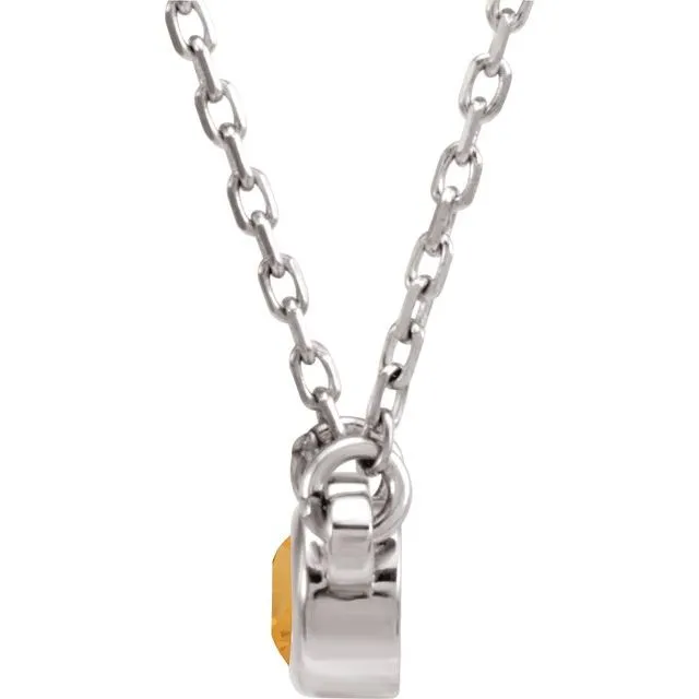 TreasureFineJewelers RhodiumPlated Sterling Silver 4 mm Round Natural Citrine Solitaire 16 Necklace Necklaces