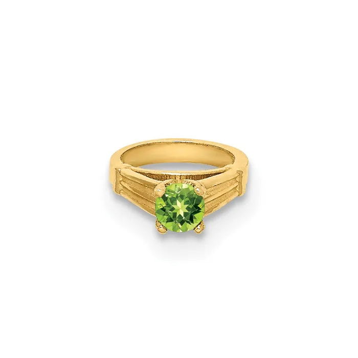 TreasureFineJewelers Rings 14k Yellow Gold 3D Ring with Light Green Glass Stone Charm