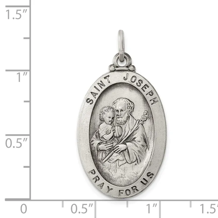 TreasureFineJewelers Rings Sterling Silver Antiqued Saint Joseph Medal