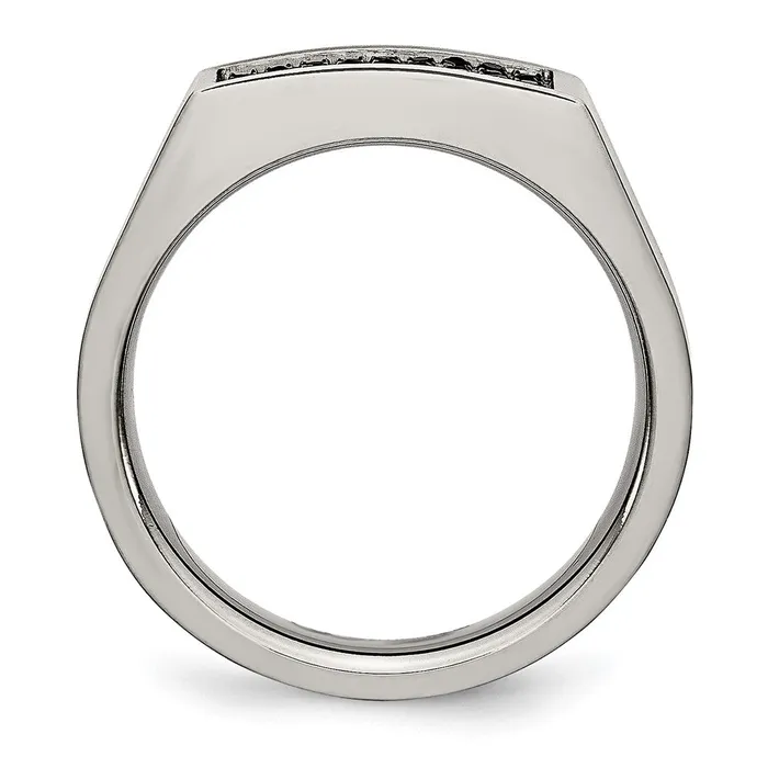 TreasureFineJewelers Rings Titanium Brushed and Polished Black CZ Signet Ring