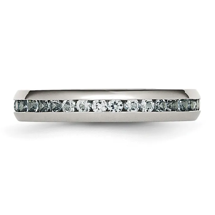 TreasureFineJewelers Stainless Steel Polished 4mm March Light Blue CZ Ring Rings
