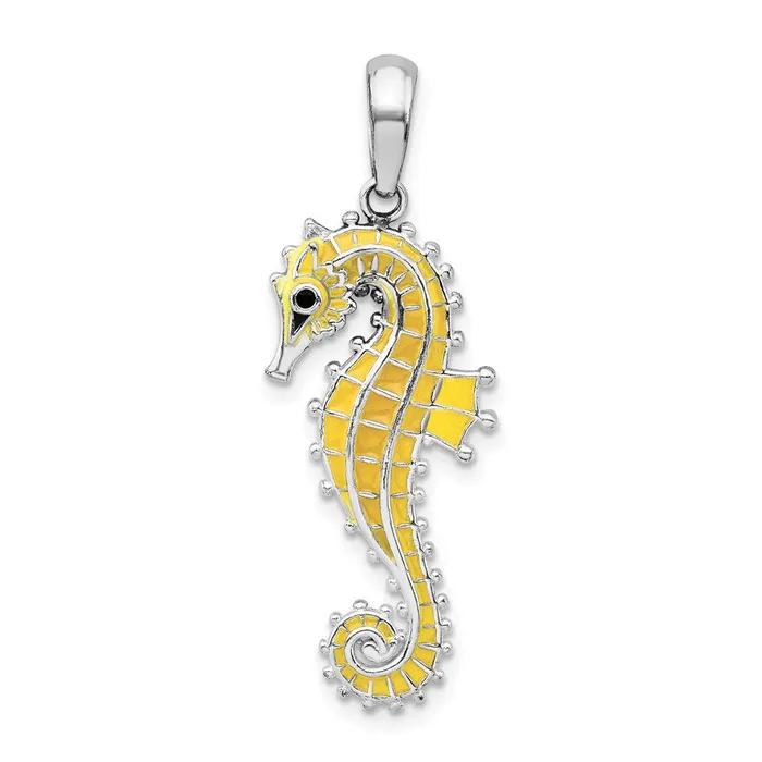 TreasureFineJewelers Sterling Silver Polished 3D Enameled Yellow Seahorse Pendant Necklaces TreasureFineJewelers Sterling Silver Polished 3D Enameled Yellow Seahorse Pendant Necklaces