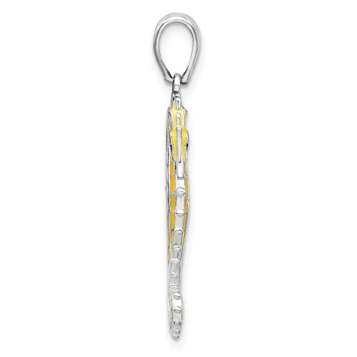 TreasureFineJewelers Sterling Silver Polished 3D Enameled Yellow Seahorse Pendant Necklaces