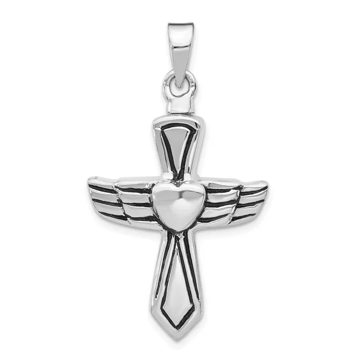 TreasureFineJewelers Sterling Silver Rhodiumplated Antiqued Cross wHeart Ash HolderPenda Necklaces TreasureFineJewelers Sterling Silver Rhodiumplated Antiqued Cross wHeart Ash HolderPenda Necklaces