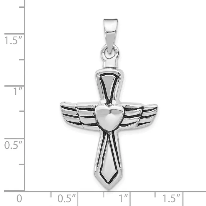 TreasureFineJewelers Sterling Silver Rhodiumplated Antiqued Cross wHeart Ash HolderPenda Necklaces