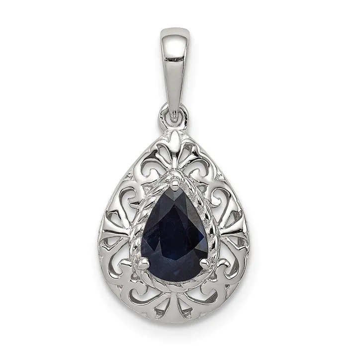 TreasureFineJewelers Sterling Silver Rhodium Plated Sapphire Teardrop Pendant Necklaces TreasureFineJewelers Sterling Silver Rhodium Plated Sapphire Teardrop Pendant Necklaces