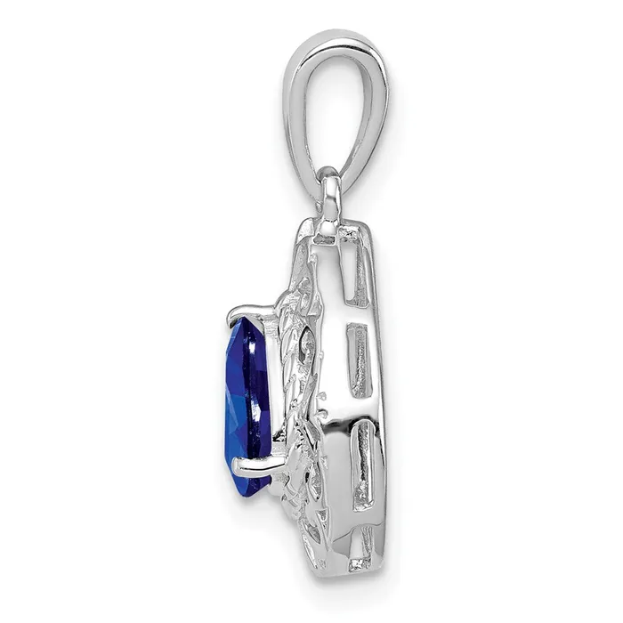 TreasureFineJewelers Sterling Silver Rhodium Plated Sapphire Teardrop Pendant Necklaces