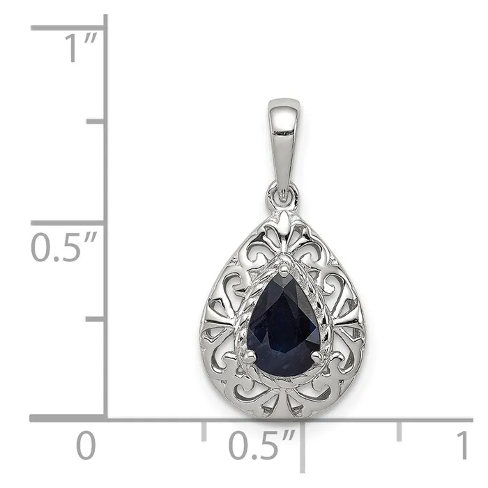 TreasureFineJewelers Sterling Silver Rhodium Plated Sapphire Teardrop Pendant Necklaces