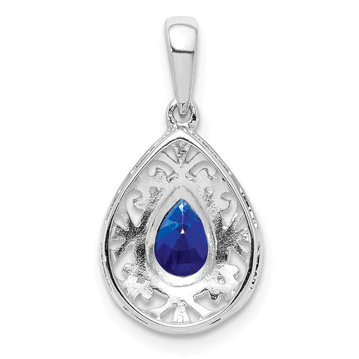 TreasureFineJewelers Sterling Silver Rhodium Plated Sapphire Teardrop Pendant Necklaces