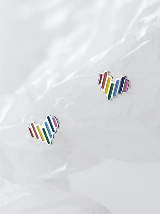 Trendolla Jewelry Earrings Sterling Silver Colourful Heart Earrings Baby Children Earrings