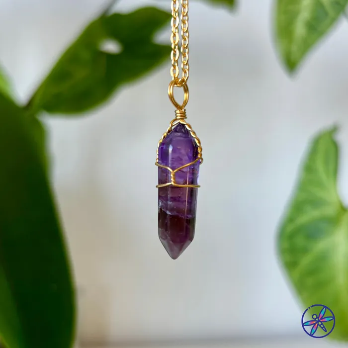 CSJA Necklaces Golden Glimmer Wire Wrapped Crystal Necklace