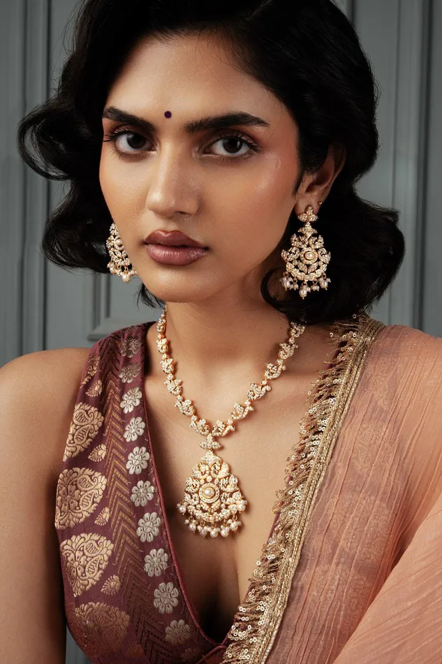 Curio Cottage Necklaces Nizami Pearl Studed Jadau Necklace Set