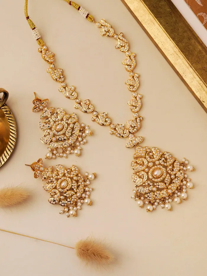 Curio Cottage Necklaces Nizami Pearl Studed Jadau Necklace Set Curio Cottage Necklaces Nizami Pearl Studed Jadau Necklace Set