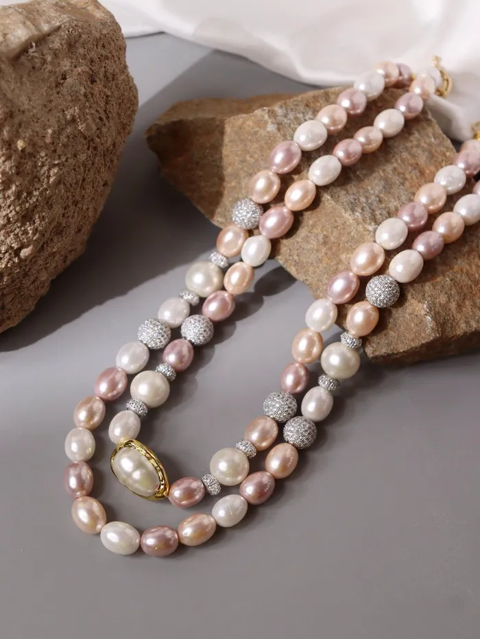 Curio Cottage Necklaces Shades of Pink Double Layered Stone Appeal Long Necklace Curio Cottage Necklaces Shades of Pink Double Layered Stone Appeal Long Necklace