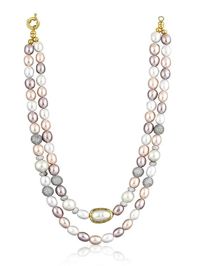 Curio Cottage Necklaces Shades of Pink Double Layered Stone Appeal Long Necklace Curio Cottage Necklaces Shades of Pink Double Layered Stone Appeal Long Necklace