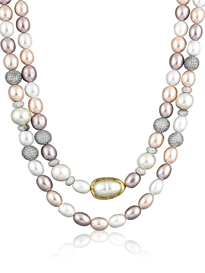 Curio Cottage Necklaces Shades of Pink Double Layered Stone Appeal Long Necklace Curio Cottage Necklaces Shades of Pink Double Layered Stone Appeal Long Necklace