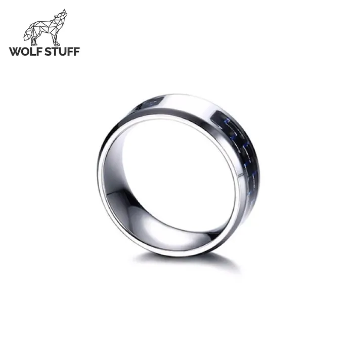 Wolf Stuff Titanium Ring with Blue Carbon Fiber Inlay Rings