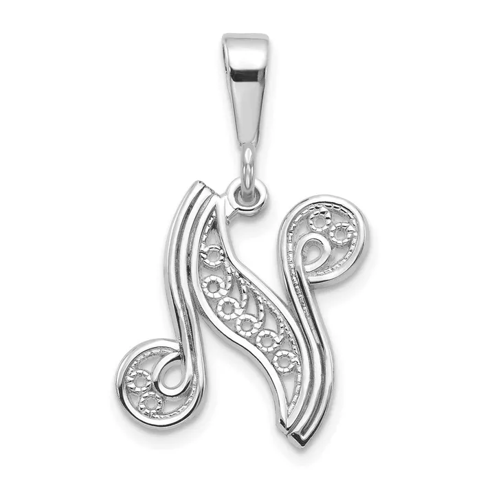 10KW Filigree Initial N PendantWBC10D1281N WB Choice Jewelry Necklaces