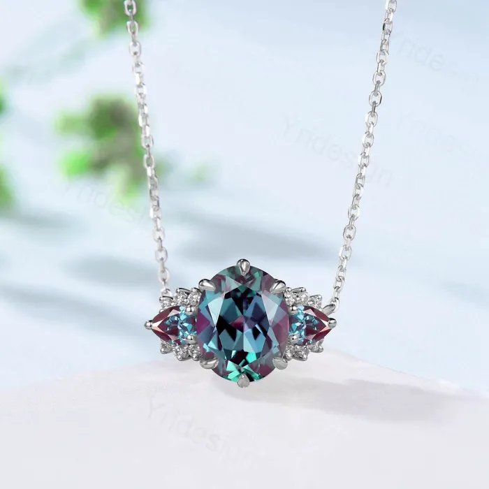 8x10mm Oval Alexandrite Pendant Necklace Vintage Unique Pear Color Change Pendant Necklace Rose Gold Retro Christmas Promise Gift for Women PENFINE Necklaces 8x10mm Oval Alexandrite Pendant Necklace Vintage Unique Pear Color Change Pendant Necklace Rose Gold Retro Christmas Promise Gift for Women PENFINE Necklaces