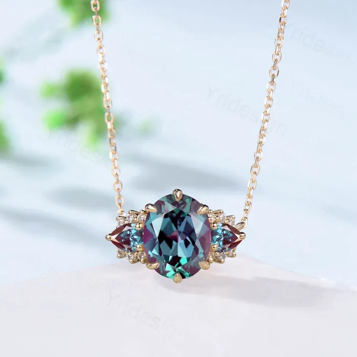 8x10mm Oval Alexandrite Pendant Necklace Vintage Unique Pear Color Change Pendant Necklace Rose Gold Retro Christmas Promise Gift for Women PENFINE Necklaces 8x10mm Oval Alexandrite Pendant Necklace Vintage Unique Pear Color Change Pendant Necklace Rose Gold Retro Christmas Promise Gift for Women PENFINE Necklaces