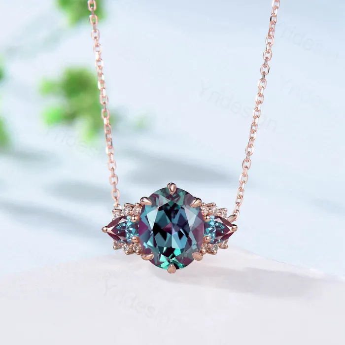 8x10mm Oval Alexandrite Pendant Necklace Vintage Unique Pear Color Change Pendant Necklace Rose Gold Retro Christmas Promise Gift for Women PENFINE Necklaces 8x10mm Oval Alexandrite Pendant Necklace Vintage Unique Pear Color Change Pendant Necklace Rose Gold Retro Christmas Promise Gift for Women PENFINE Necklaces