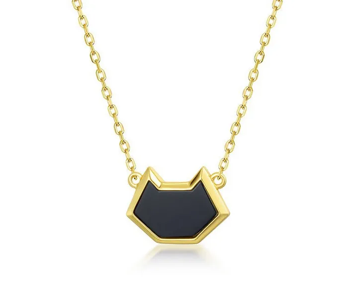 Cute cat natural black onyx pendant necklace solid 14k 18k yellow gold vintage unique Personalized owl pendant for daughter PENFINE Necklaces Cute cat natural black onyx pendant necklace solid 14k 18k yellow gold vintage unique Personalized owl pendant for daughter PENFINE Necklaces