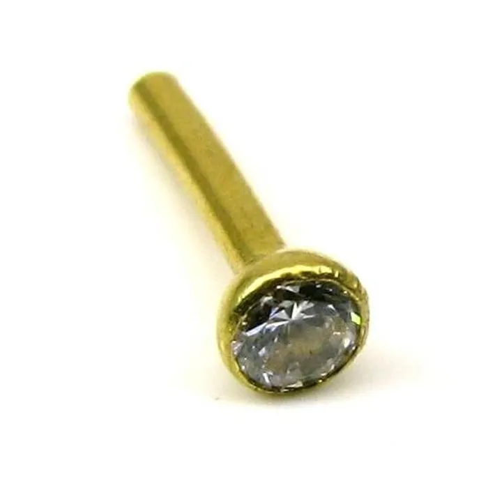 Earrings Karizma Jewels Indian Style Single CZ Studded Body Piercing Jewelry Nose Stud Pin Solid Real 14k Yellow Gold