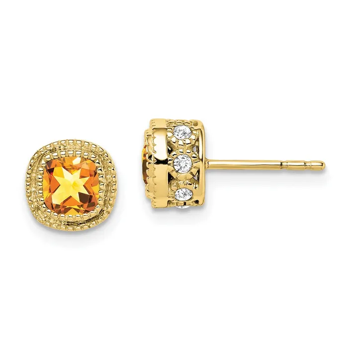 Earrings WB Choice Jewelry 10k Cushion Citrine and Diamond EarringsWBCEM7092CI0191YA