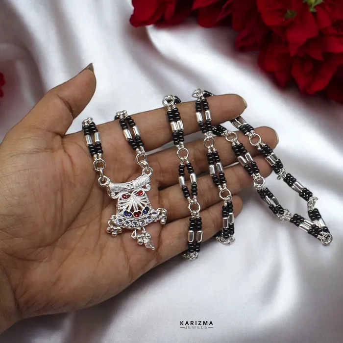 Karizma Jewels Necklaces Real Sterling Silver Indian designer Black Beads Mangalsutra women chain for wife