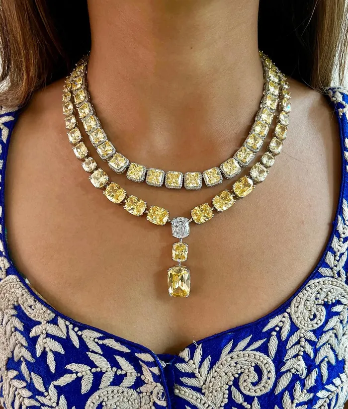 Maharani Citrine Square Drop Diamonte Statement Necklace Citrine Tennis Necklace Set PRERTO ECOMMERCE PRIVATE LIMITED Necklaces Maharani Citrine Square Drop Diamonte Statement Necklace Citrine Tennis Necklace Set PRERTO ECOMMERCE PRIVATE LIMITED Necklaces