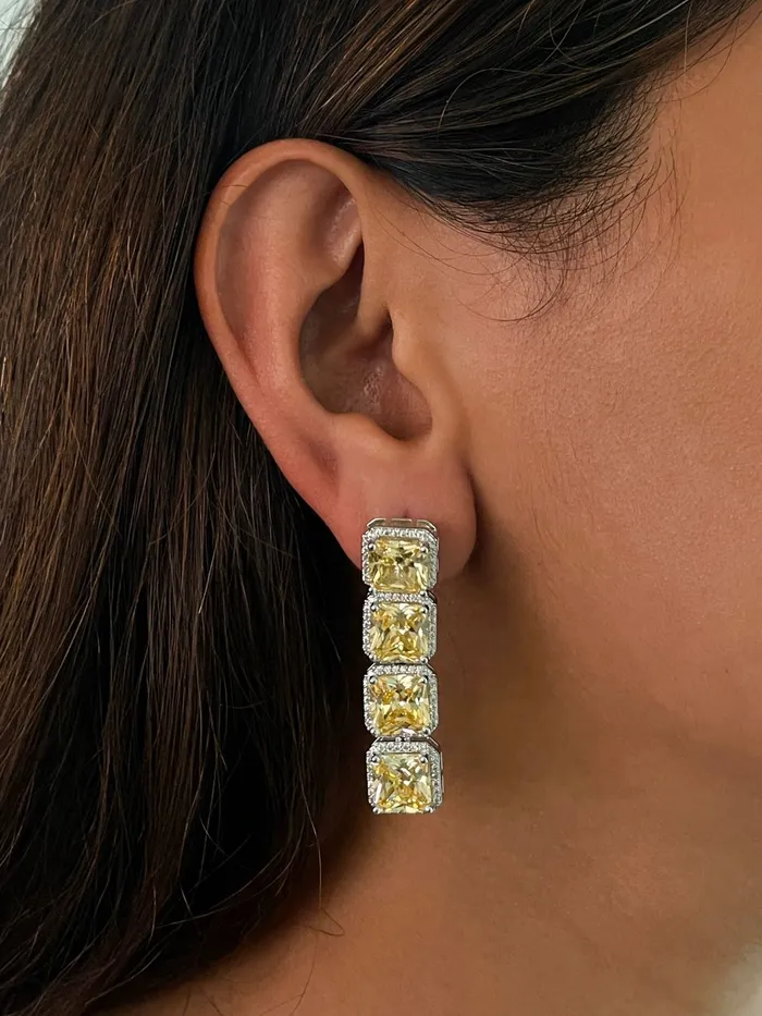 Maharani Citrine Square Drop Diamonte Statement Necklace Citrine Tennis Necklace Set PRERTO ECOMMERCE PRIVATE LIMITED Necklaces