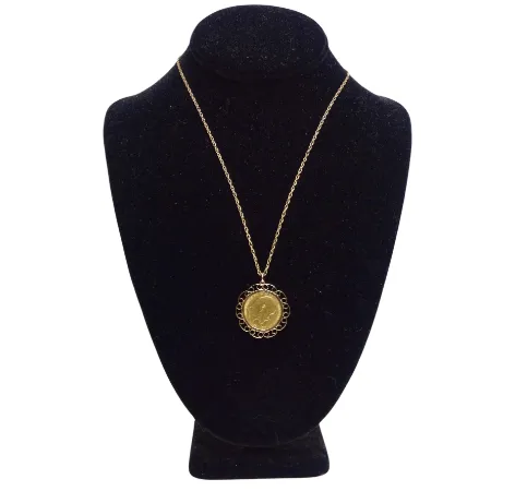 Necklaces Coin Solid Gold King Edward Vll Necklace Vintage by Misty