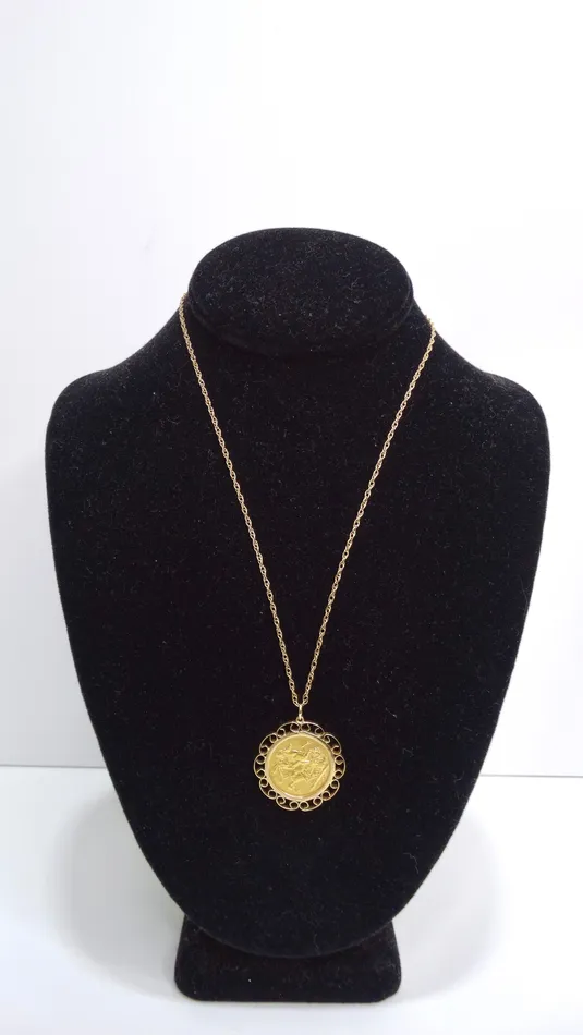 Necklaces Coin Solid Gold King Edward Vll Necklace Vintage by Misty