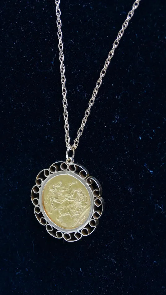 Necklaces Coin Solid Gold King Edward Vll Necklace Vintage by Misty