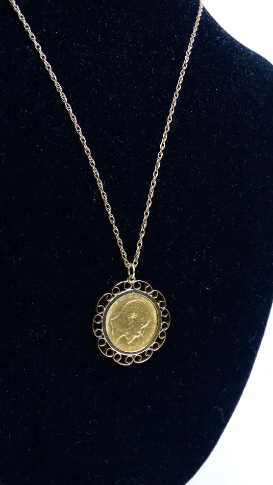 Necklaces Coin Solid Gold King Edward Vll Necklace Vintage by Misty