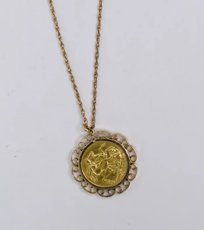 Necklaces Coin Solid Gold King Edward Vll Necklace Vintage by Misty