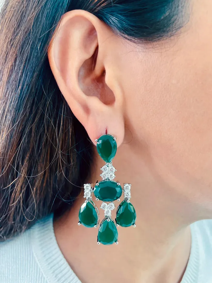 Necklaces PRERTO ECOMMERCE PRIVATE LIMITED Maharani Beline Statement 4 Layer Emerald Drop Necklace Set Earrings Necklace