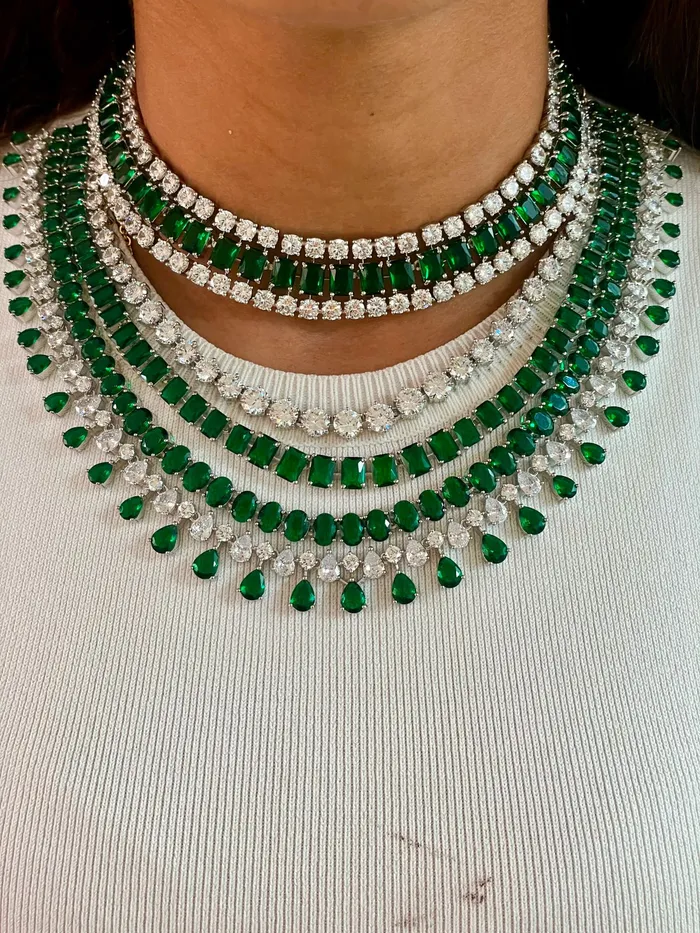 Necklaces PRERTO ECOMMERCE PRIVATE LIMITED Maharani Cushion Baguette Dimonte 2 2 Layer Necklace Set Necklaces PRERTO ECOMMERCE PRIVATE LIMITED Maharani Cushion Baguette Dimonte 2 2 Layer Necklace Set