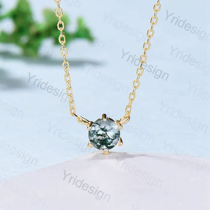 PENFINE Dainty 5mm round moss agate pendant necklace 16ch solid rose gold green agate necklace Minimalist silver pendant handmade engagement Gift Necklaces PENFINE Dainty 5mm round moss agate pendant necklace 16ch solid rose gold green agate necklace Minimalist silver pendant handmade engagement Gift Necklaces