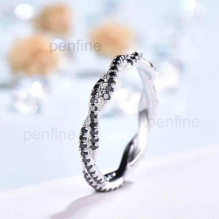 Petite Twisted Vine Infinity Black Diamond Wedding Band Full Eternity PENFINE Rings