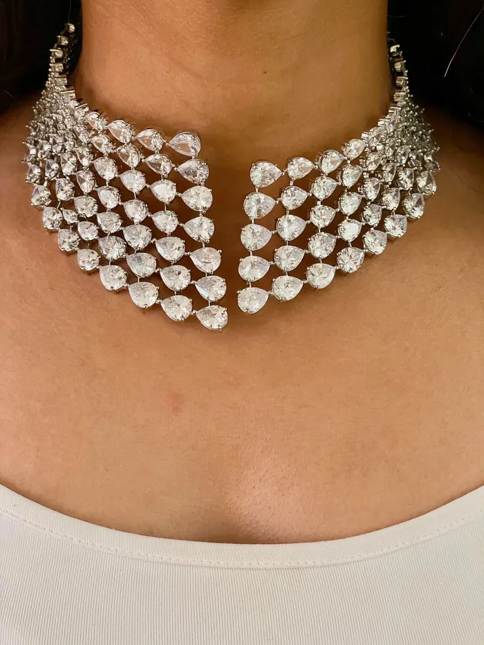 PRERTO ECOMMERCE PRIVATE LIMITED Necklaces Multi Layered Tear Drop Dimonte Necklace Choker Set PRERTO ECOMMERCE PRIVATE LIMITED Necklaces Multi Layered Tear Drop Dimonte Necklace Choker Set