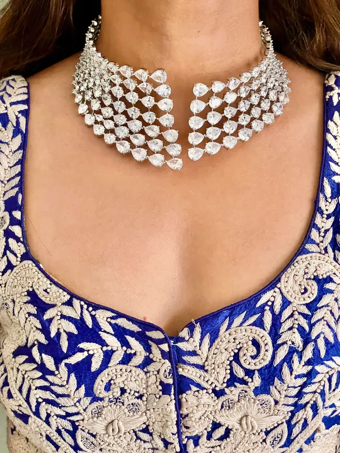 PRERTO ECOMMERCE PRIVATE LIMITED Necklaces Multi Layered Tear Drop Dimonte Necklace Choker Set