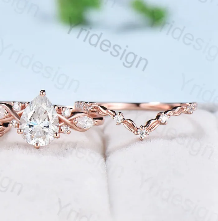 Rings PENFINE VS1E 125 Carat Pear Diamond Engagement Ring Vintage Lab Grown Diamond IGI Certificate Engagement Ring 7 Stone Marquise Wedding Ring Set