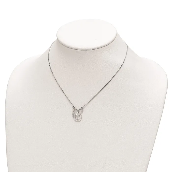 Sterling Silver Rhodiumplated Satin HeartLoveCZ w15in Ext NecklaceWBCQG620516 WB Choice Jewelry Necklaces Sterling Silver Rhodiumplated Satin HeartLoveCZ w15in Ext NecklaceWBCQG620516 WB Choice Jewelry Necklaces