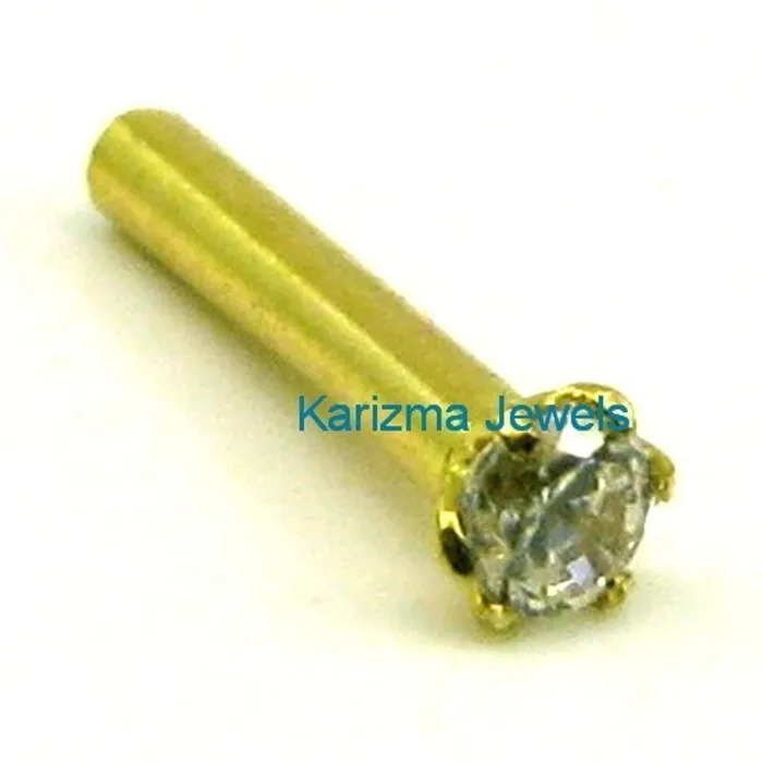 Tinny DOT CZ Studded Body Piercing Jewelry Nose Stud Pin Solid Real 14k Yellow Gold Karizma Jewels Earrings