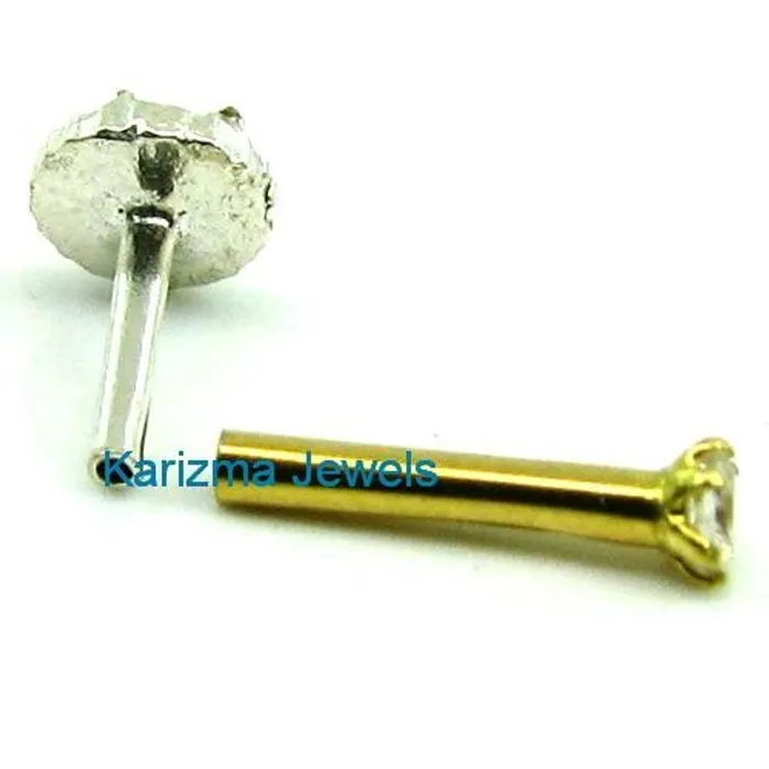 Tinny DOT CZ Studded Body Piercing Jewelry Nose Stud Pin Solid Real 14k Yellow Gold Karizma Jewels Earrings